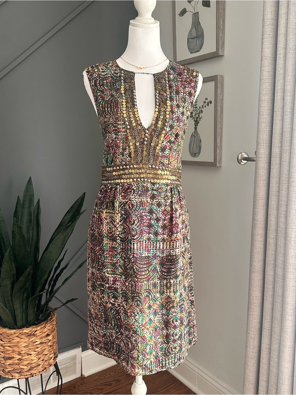 Nanette Lepore Vintage Embellished Multicolor Sleeveless Cocktail Dress